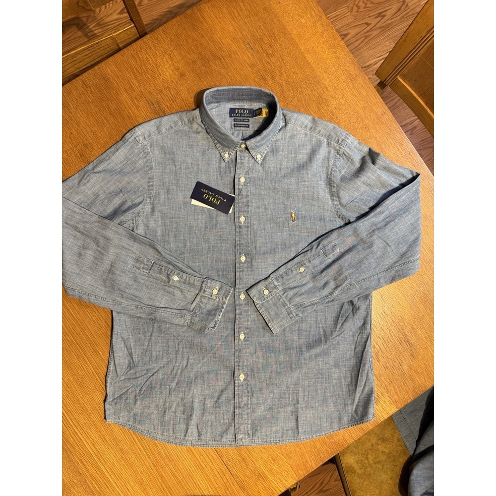 Polo Ralph Lauren Chambray Button Down Indigo Classic Fit Untucked L NWT - Picture 2 of 10